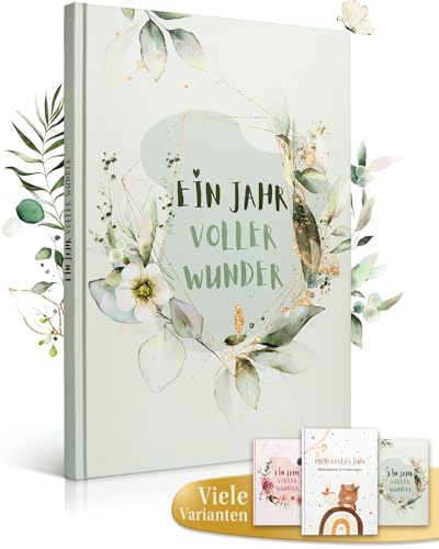 EULENTALER® Das Babyalbum I Von Pädagogen gestaltet I Mit handgemalten Illustrationen I Mein erstes Jahr I Din A4 I Babytagebuch, Erinnerungsbuch geschlechtsneutral I Geschenk für Mädchen & Jungen
