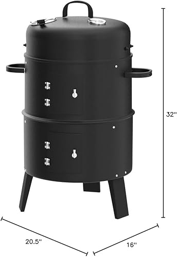 Miniatura 10 de Giantex Parrilla ahumadora 3 en 1, parrilla portátil de carbón para barbacoa, termómetro integrado y ventilación de aire, 6 ganchos, 2 capas