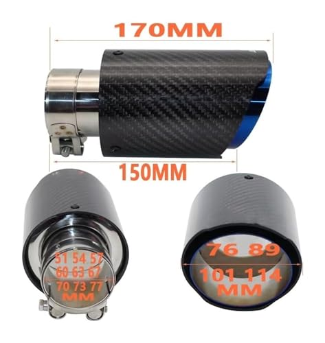 Tuyau d'échappement voiture en carbone brillant bise droite 77mm-101mm - 4