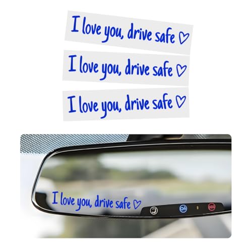 Image of Wevdn 3 PCS I Love You Drive Safe Sticker, Funny Waterproof Car Rearview Mirror Decal with Heart, Self Affirmations Sticker with Drive Safe Letters for Car Window Bumper Women Gift (Blue)