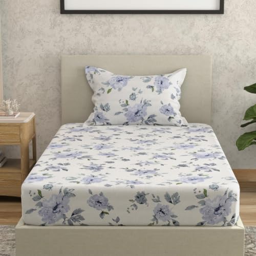 Image of Huesland by Ahmedabad Cotton 144 TC Cotton Elastic Fitted Bedsheet for Single Bed with 1 Pillow Cover | 36 x 78 inches
