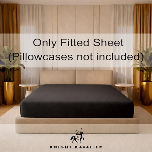 Image of Double Size Fitted Sheet- Egyptian Cotton 500 Thread Count Hotel Luxury 1 Piece Double Fitted Bedsheet- Fit Mattress Up to 12 inch- Extra Soft, Wrinkle Free, Breathable Sheet- Dark Grey
