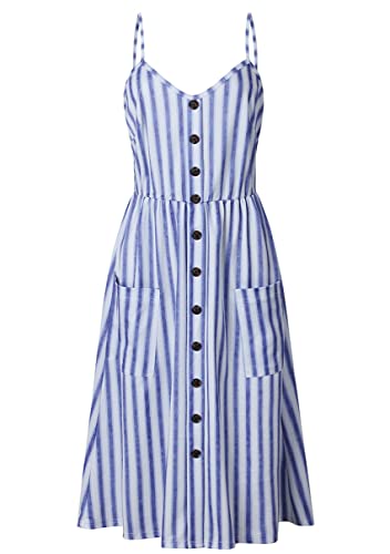 Image of YMING Womens Summer Spaghetti Strap Dresses Button Down Floral Sundress High Waist Swing Midi Dress with Pockets