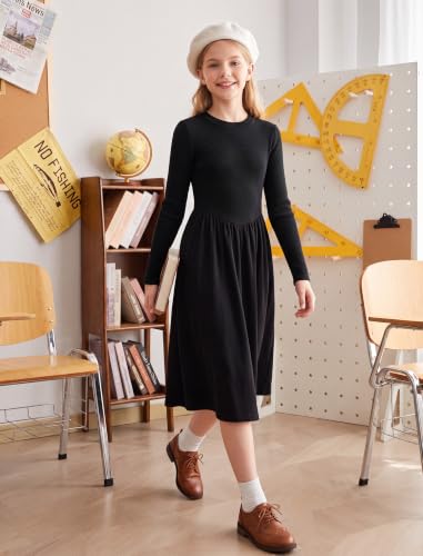 HOZIY Girls Black Dress Long Sleeve Fall Winter Casual Maxi Formal Dresses - image 3