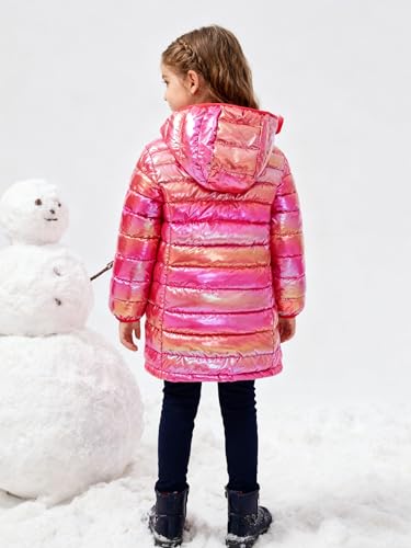 Image of Girls Winter Coat, Long Metallic Puffer Jacket