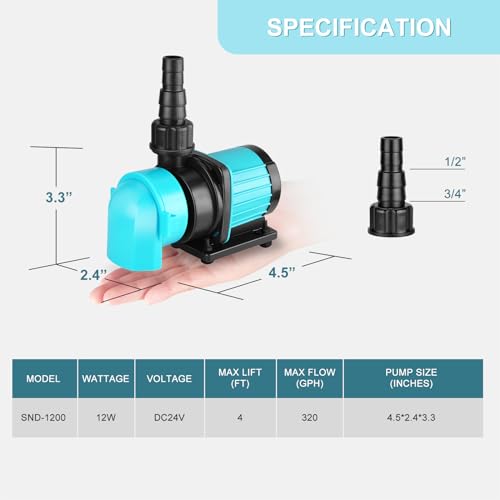 Image of 320GPH Mini Aquarium DC Water Pump with Controller, DC24V 12W Submersible Return Pump for Fish Tank,for 20g to 50g nano desktop Aquariums,Fountains,Sump,Hydroponic