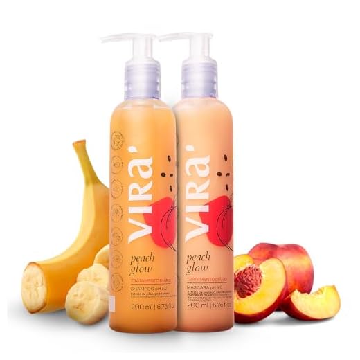 VIRÁ - Kit Shampoo e Máscara Condicionante Peach Glow Day by Day - Todos os Tipos de Cabelo - Hidratação, Maciez, Fortalecimento & Nutrição - Tratamento Diário - Clean Beauty - 2x 200ml
