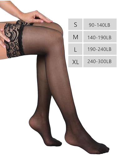 Image of Geyoga Women's Lace Thigh High Stockings over The Knee Stockings for Women Sheer Thigh High with Lace Top