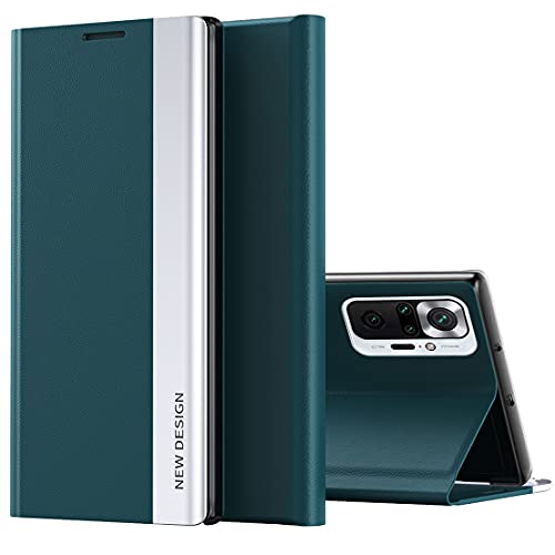 CCSmall for Xiaomi Redmi Note 10 5G (NOT 4G) Bracket Pagnetic Leather Cover for Xiaomi Poco M3 Pro TPU Shockproof Protection Flip Phone Case for Xiaomi Redmi Note 10 5G/Poco M3 Pro CX Green