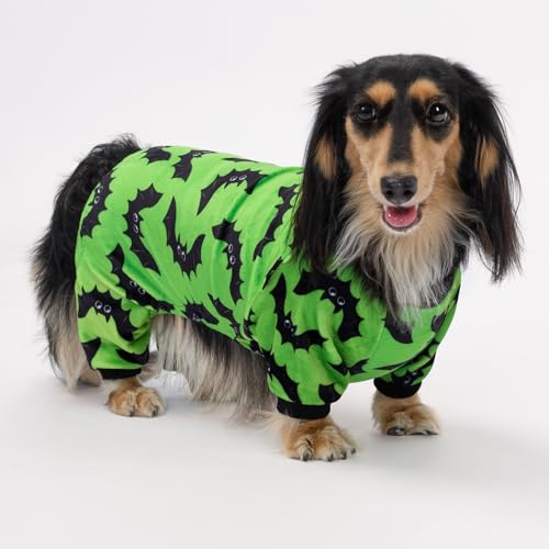 Image of Fitwarm Halloween Bat Dog Pajamas, Funny Costumes for Small Dogs Boy Girl, Pet Outfit, Lime Green, Black, XXL