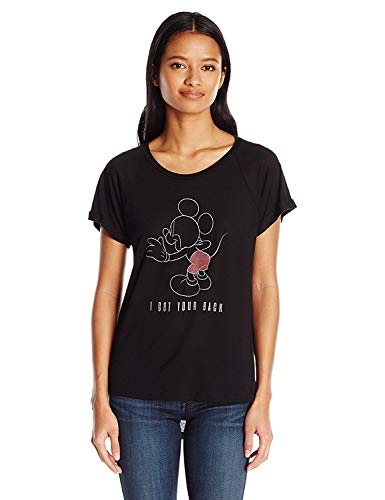 T-shirt Mickey Disney imprimé coupe asymétrique pour femme en noir taille M