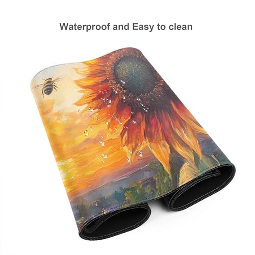 Image of Sunflower Bee Extended Gaming Mouse Pad, with Stitched Edges Large Mouse Pad Desk Protector, Rubber Base Mousepad Keyboard Mouses Mat for Work Game Office Home- 32 inch X 12 inch Inch,E788