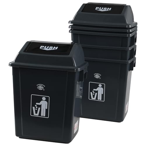 Caneca de basura plástica rectangular 6 galones, gris, 4 unidades