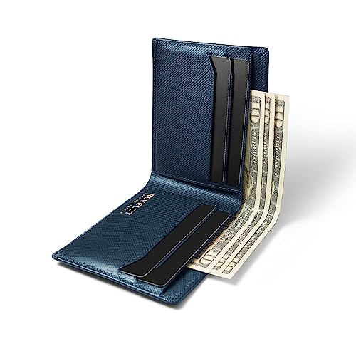 Classic Slim Wallet/Genuine Leather with RFID Blocking / W2 (Blue Saffiano)4