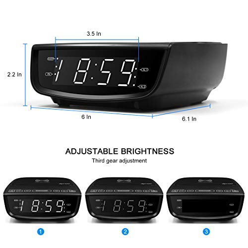Dpnao Alarm Clock Fm Radio With Wireless Charging Usb Charging Port Bluetooth Function Dual Alarm 3-Level Dimmer Snooze For Home Bedroom Bedside #TOP3