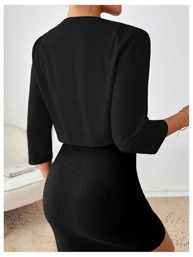 SOLY HUX Women's Blazer Jacket Open Front 3/4 Sleeve Pleated Work Office Cropped Jacket2