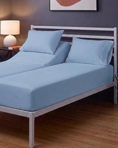 Image of Sleepy Town Split King Size Bed Sheets - 4 Piece - NO Flat Sheet Included - Split King Sheet Set - Soft, Comfy & Cooling - Easy Care - Wrinkle & Fade Free - Brushed Microfiber Bed Sheets (Light Blue)