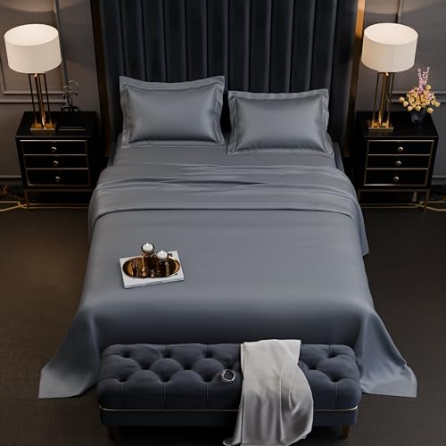 Image of Stoa Paris 350TC Luxstre Cotton Super King Flat Bedding Set for King & Double Size Beds with 2 Pillow Covers, 274cm x 274 cm Bedsheet, All-Season Comfort, Breathable, Home Decor, Panache - Grey