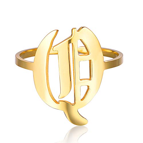 ZRAY Letter Rings for Women Personalized Rings Initial Rings 18K Gold Plated Adjustable Old English Name Rings A-Z Bridesmaid Gift for Girls (Gold-Q)
