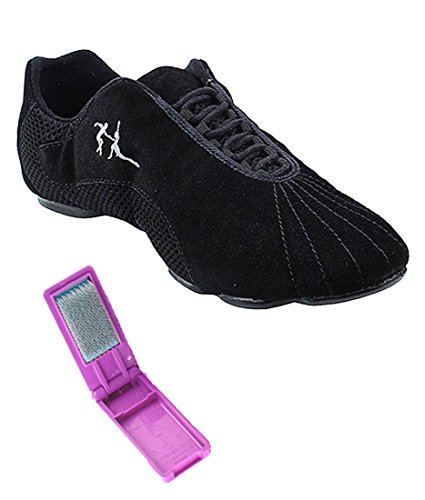 Very Fine Dance Shoes - Unisex Dance Sneakers - Flat Heel Gum Sole - VFSN016 and Foldable Brush Bundle - Black Suede - 9