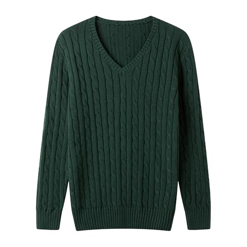 Mens Solid Color Long Sleeved V-Neck Sweaters Casual Cable Knit Pullover Sweater Slim Knitted Twist Sweaters