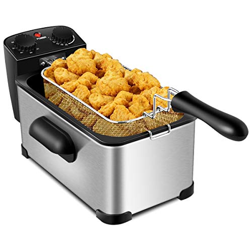 ORALNER Deep Fryer with Basket, Electric Deep Frying 12 Cups Oil Fryer w/View Window, Cool Touch Handle, Timer, Adjustable Temperature Home Deep Fat Fryers, Silver (3.2 QT)
