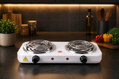 Image of 2000W Double Burner Electric Hot Plate for Cooking with Adjustable Temperature Control, Portable Dual Electric Stove Cooktop, Fast Heating Stainless Steel Coil Burner for Home Kitchen