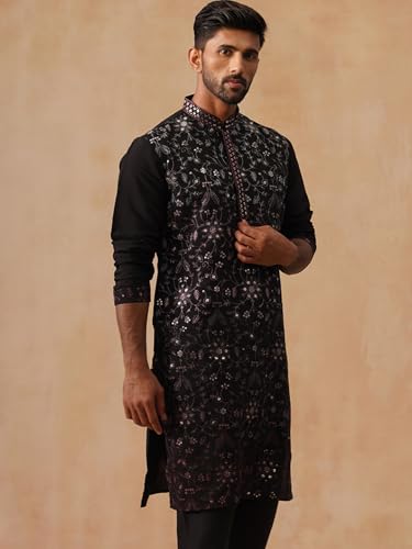 Image of Jompers Men's Silk Blend Embroidered Kurtas (Magenta, XXL)
