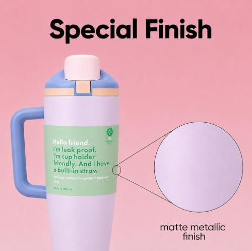 Image of HomeCloud 1200ML Stainless Steel Tumbler with Handle, Lid & Straw - Large Insulated Travel Mug Water Cup for Gym, Office, Travel & Outdoor Use (Lavender Blue)