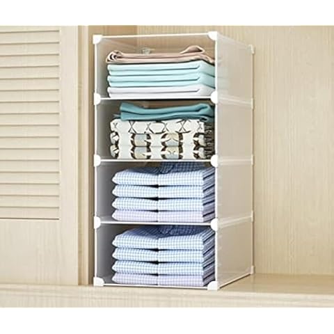 MYCEE Stackable Wardrobe Shelves with 4 Layers Cover