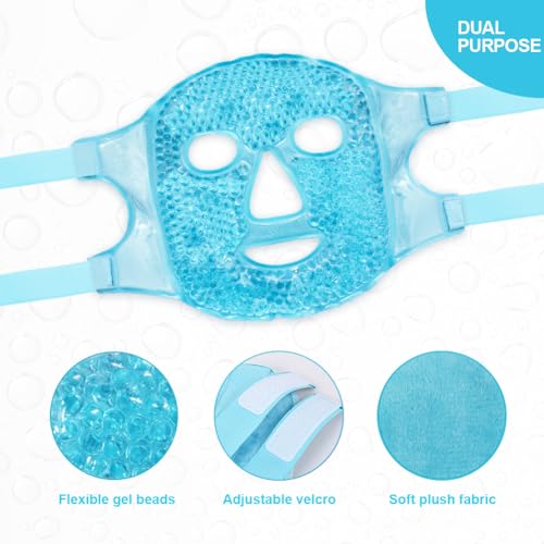 CONBELLA Cold Face Eye Masks Ice Face Mask Hot Cold Compress For Dark Circles, Puffiness, Migraines, Headache, Stress, Redness, Cooling Face Masks For Women Man, Skin Care