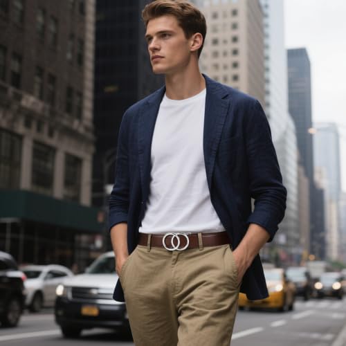 Image of Aurolran Men&Womens Leather Dress Belt Business Automatic Buckle Belt Color-Black Silver Gold