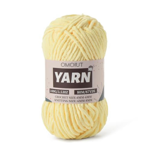 Image of Light Yellow Fluffy Chenille Yarn for Crocheting - Baby Yarn for Crocheting Soft Blanket - (100g /87.4yds) Crochet Amigurumi Chunky Yarns - Super Bulky 5 Velvet Yarns
