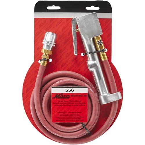 Milton 556 Heavy-Duty Analog Tire Inflator with Pressure Gauge, 6' Hose Large Bore Air Chuck, Made in USA (OSHA Compliant) 10-160 PSI