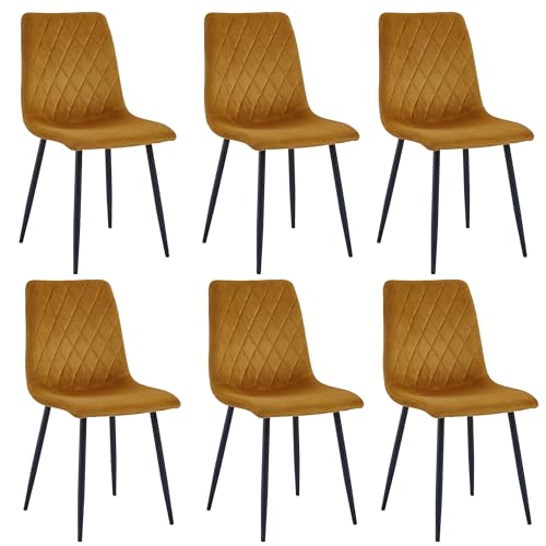 Silla De Comedor Amarillo Ocre Juego De 6 - Terciopelo - Base De Metal - Silla De Salón - Silla De Terciopelo - Silla De Cocina De Acero Inoxidable Silla De Comedor Amarillo Ocre Juego De 6 - Terciopelo - Base De Metal - Silla De Salón - Silla De Terciopelo - Silla De Cocina De Acero Inoxidable