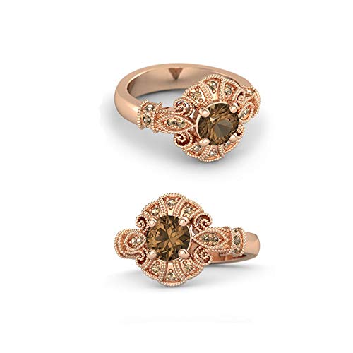 18K Rose Gold Over .925 Saterling Silver Smoky Quartz Princess Pocahontas Engagement Ring for Women's