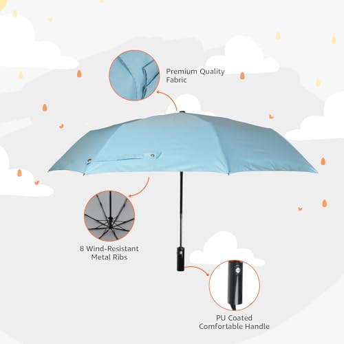 Image of Amazon Basics 3-Fold Travel Umbrella - Sophisticated Auto-Open Auto-Close Mechanism, Large 42 inch Canopy, RainProof & UV Protection|Ideal for Men & Women | Stylish, Durable, and Functional Design