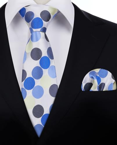 Image of HISDERN Polka Dot Ties for Men Classic Silk Ties and Pocket Square Formal Business Necktie Handkerchief Wedding Party