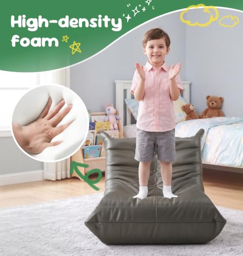 Image of Hobestluk Small Bean Bag Chair Leather Beanbag Lazy Floor Sofa Bean Bags with Memory Foam Filled Waterproof Lounge Sofa Armless Chair for Bedroom Playroom and Reading Dorm (Grey, Small)
