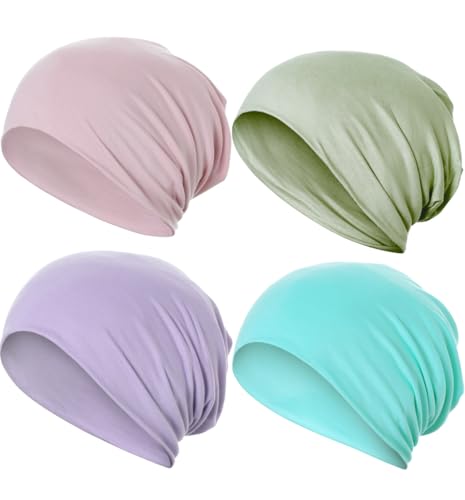 JarseHera 4PCS Cotton Slouchy Beanie Soft Sleep Caps Chemo Headwear Skull Cap Hats