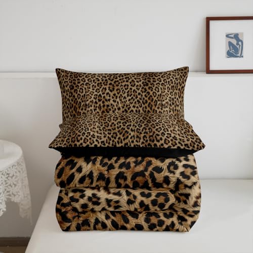 Image of Feelyou Leopard Bedding Set Queen Size, Cheetah Print Comforter for Kids Boys Girls Animal Comforter Set Safari Duvet Insert with 1 Pillow Case
