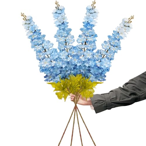 SNAIL GARDEN 4 Pcs Artificial Delphinium Flower with Long Stem,120cm Silk Artificial Larkspur Stem for Tall Vase,Denser Faux Delphinium Fake Flowers for Home Office Garden Wedding Party Decor