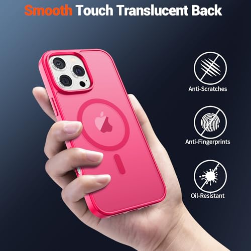 Image of SUPFINE Magnetic for iPhone 16 Pro Case (Compatible with MagSafe) (Military Grade Drop Protection) Slim Translucent Matte Shockproof with Anti-Fingerprint Phone Case,Hot Pink