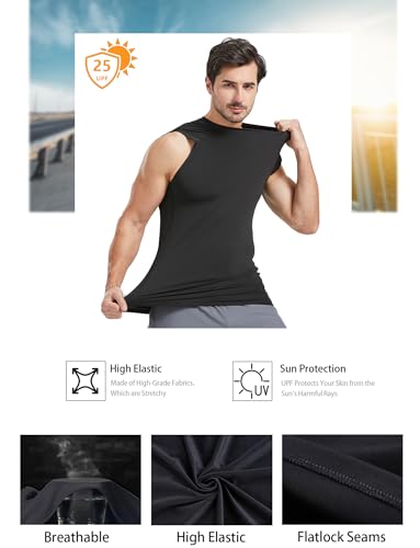 5/6 Pack Men’s Sleeveless Compression Shirts, Dry Fit Running Sports Workout Athletic Base Layer Tank Tops4