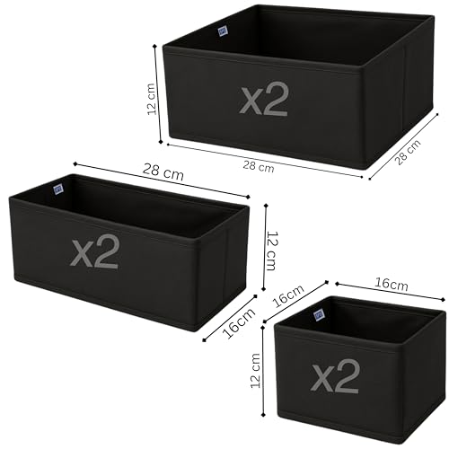 Image of Skrill Non-Woven 6-Piece Foldable Clothing Storage Box Set | Cube Baskets, Bins & Dividers for Closet & Dresser Drawer Organization, Black