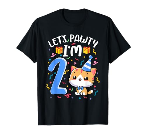 Let's Pawty I'm 2 Year Old Boy Cat Kitten 2nd Birthday T-Shirt
