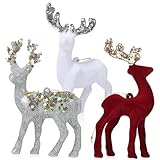 Cabilock 3 Piezas Decoración Navidad Ciervos Miniatura Figuras Suaves Colgantes para Árbol Hogar Oficina