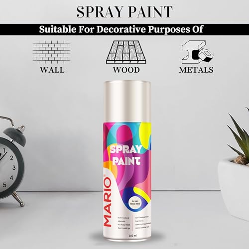 Image of Mario Spray Paint - RAL 9003 White (400ml) | Pure White Spray Paint for Cars, Bikes, Walls, Metal & Wood | Glossy Finish