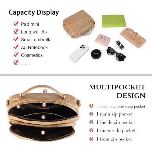 Image of Crossbody Bag for Women, Convertible Satchel Purse with Top Handle | Multi-Pockets Shoulder Bag with Soft Vegan Leather, Fit iPad mini, Lightweight Organizer for Daily, Work and Travel