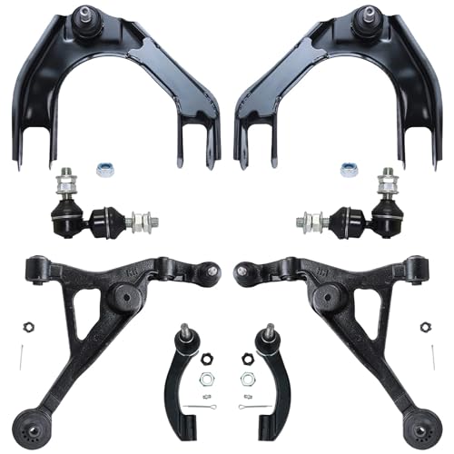 Image of Detroit Axle - Front 8pc Control Arms Kit Chrysler Sebring Cirrus Dodge Stratus Plymouth Breeze, 4 Upper & Lower Control Arms 2 Outer Tie Rod Ends 2 Sway Bar Links Replacement